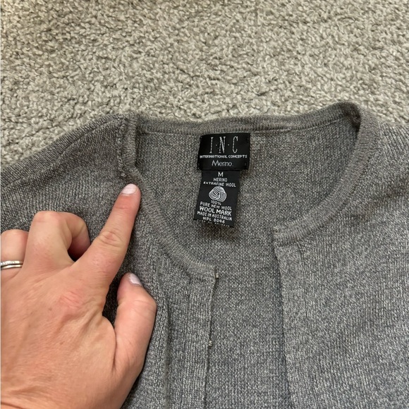 INC International Concepts gray cardigan sweater 100% WOOL medium​ - Picture 9 of 12